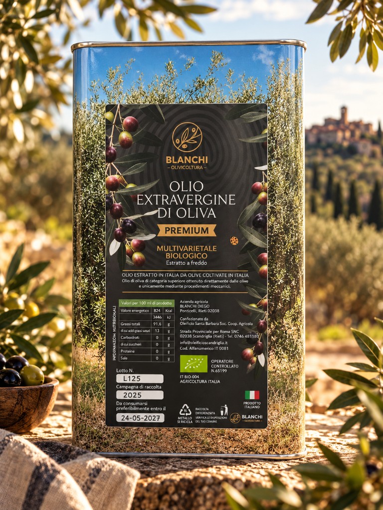 Latta da 5 litri di olio extravergine biologico Sabina Blend